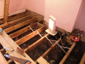 Complete floor replacement was the most cost effective solution in this room